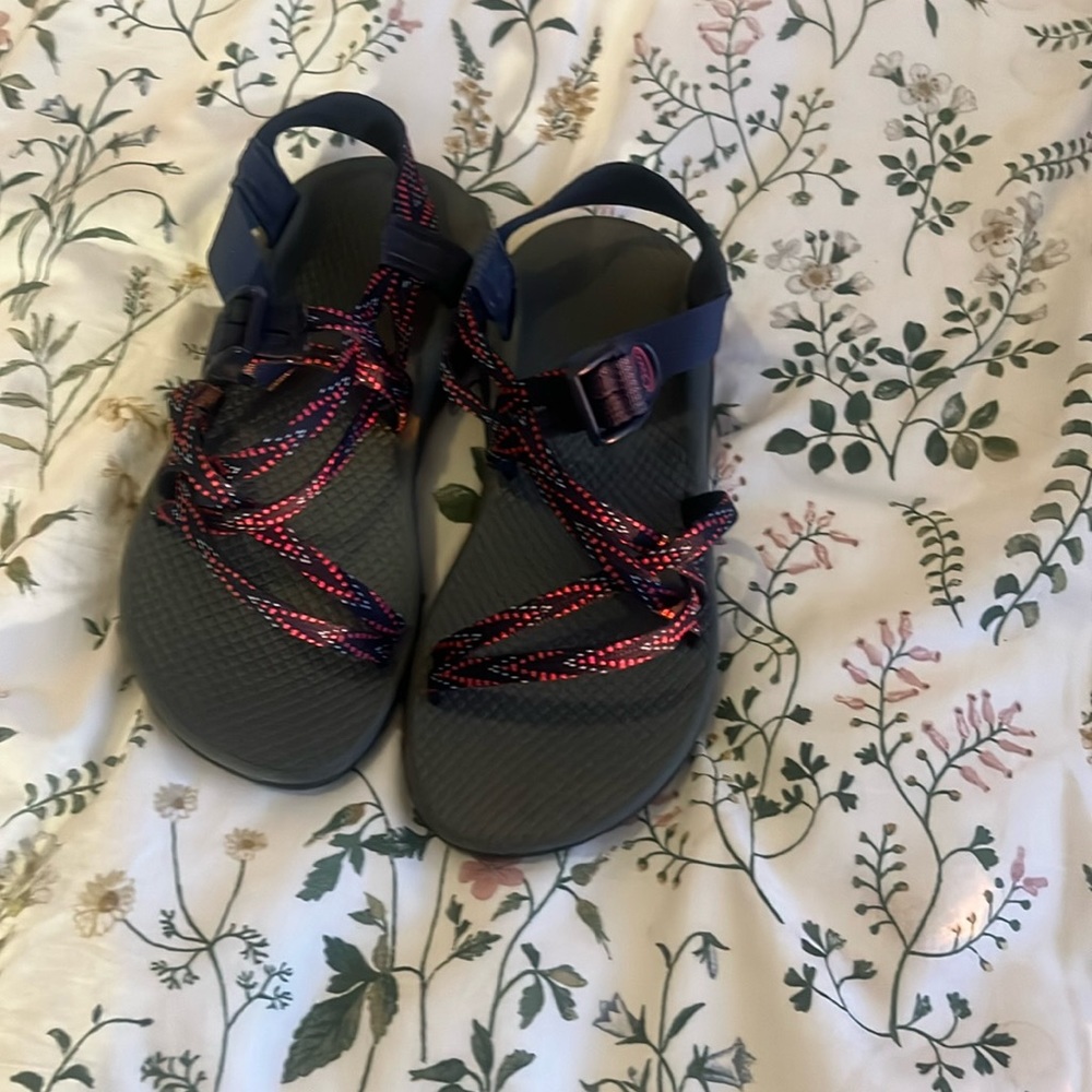 CHACO sandals, navy, pink.